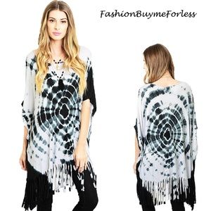 BOHO Hippie Tie Dye Oversized Fringed Tunic Top BK
